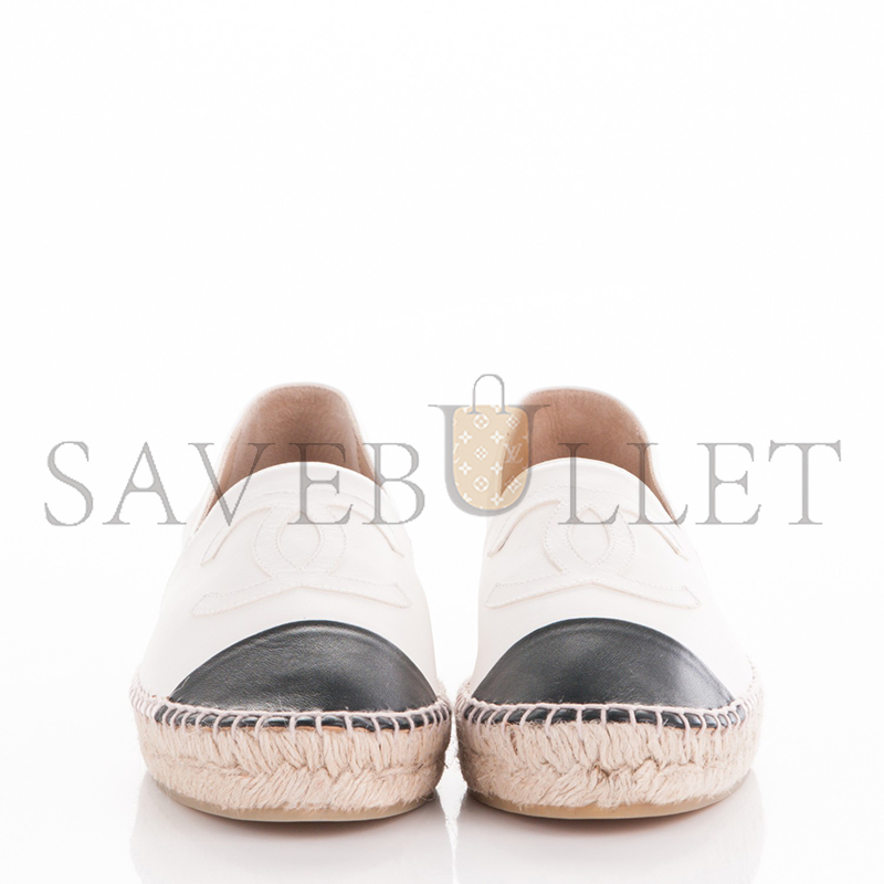CHANEL LAMBSKIN ESPADRILLES WHITE BLACK G29762